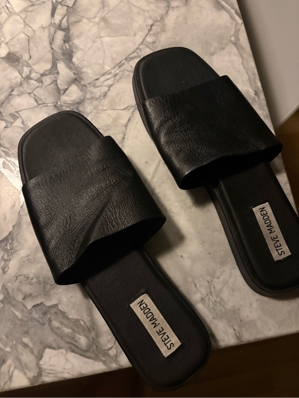 Steve Madden Black Slide leather Slides